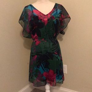Sheer mid length dress ; Multi colored floral
